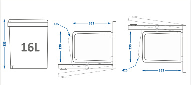 Ведро для мусора Alveus ALBIO навесное прямоугольное, белое, пластик 16 л.