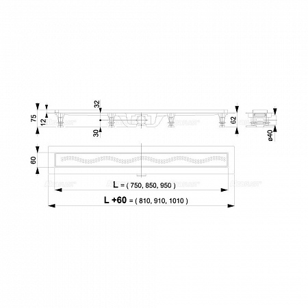 Simple - Водоотвод желоб с порогами для перфорир решетки, арт.AG100101850 (аналог APZ8-850M)