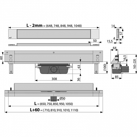 Spa - Дренажная система для монтажа в стену (Под кладку плитки), арт. APZ5-TWIN-750