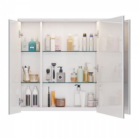 Шкаф зеркальный Lemark ZENON 90х80см 3-х дв, с козырьком-подсветкой, с розеткой, Белый глянец