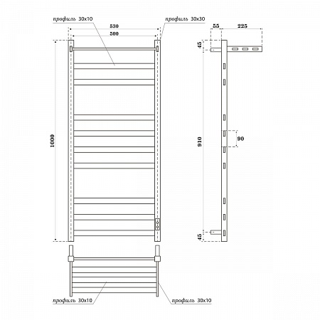 Полотенцесушитель электрический Point Меркурий PN83850PGR П9 500x1000 с полкой, диммер справа,графит