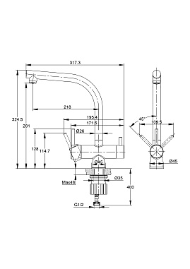 Смеситель Cersanit для кухни CREA однорычажный с фильтром, никель