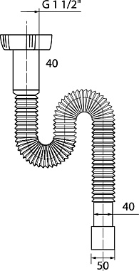 Сифон WIRQUIN гофрированный без выпуска 1½ х 40/50 мм, L1200 мм с хомутом жёсткости