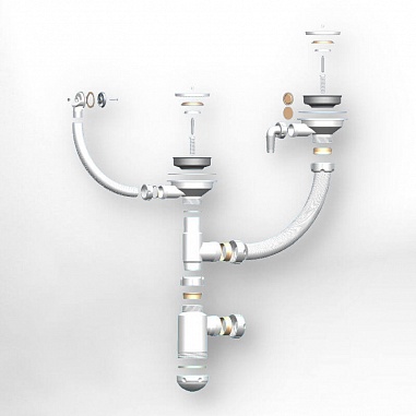 Сифон двойной Granula GRAND 3 1/2 с круглым переливом и винтом и отводом металл (341-11-24)