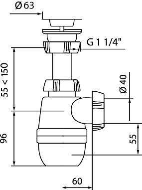 Сифон WIRQUIN МИНОР 1¼ х 40 мм с выпуском