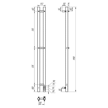 Полотенцесушитель электрический Point Деметра PN12812GB П3 80x1200 диммер справа, графит блеск