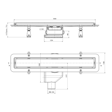 Душевой лоток POINT Деметра стекло черное 650 арт PN50465GLB