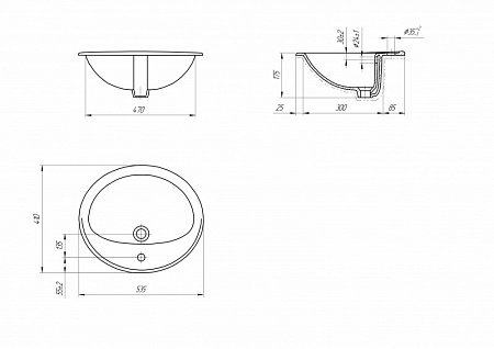 Раковина Cersanit в столешницу CALLA 54 1 отв.