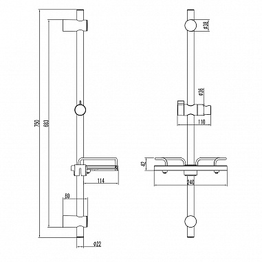 Душевая стойка 679мм Lemark LM3775GM с мыльницей, графит, блистер