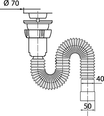 Сифон WIRQUIN гофрированный 1½ х 40/50 мм, L800 мм с хомутом жёсткости