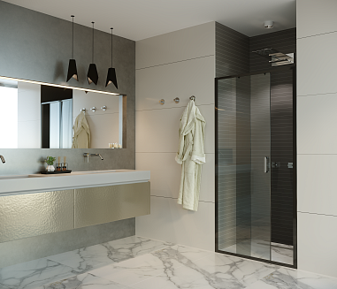 Дверь в нишу Alex Baitler AB61B120 (1200*2000) прозрачное, двери раздвижные, проф черный