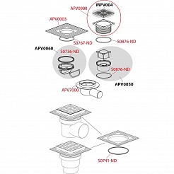 Сливной трап 105 × 105/50 подводка – боковая, решетка – нержавеющая сталь, арт.APV26C