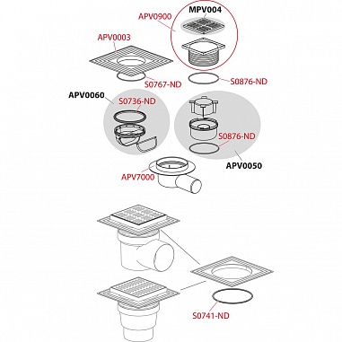 Сливной трап 105 × 105/50 подводка – боковая, решетка – нержавеющая сталь, арт.APV26C
