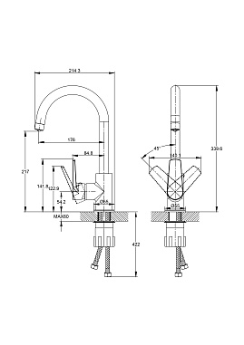 Смеситель Cersanit для кухни MODUO однорычажный с фильтром, черный