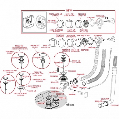 Сифон для ванны автомат комплект металл, арт.AG210125260 (аналог A55KM)