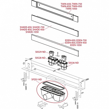Spa - Дренажная система для монтажа в стену (Нержавеющая сталь глянцевая), арт. APZ5-EDEN-1050