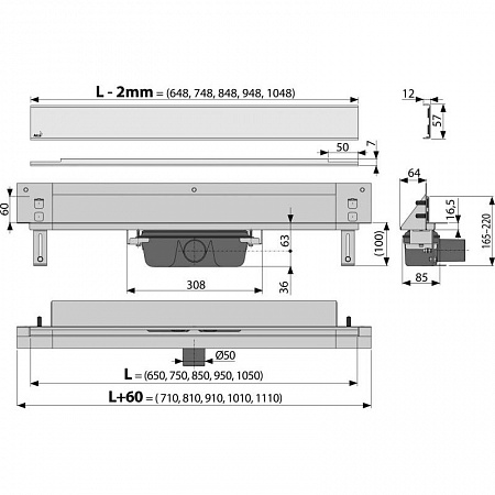 Spa - Дренажная система для монтажа в стену (Нержавеющая сталь глянцевая), арт. APZ5-EDEN-1050