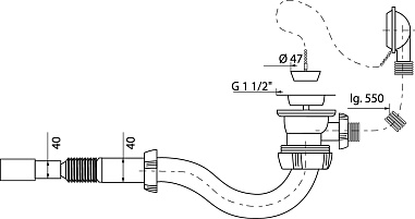 Слив-перелив WIRQUIN с сифоном S-образный 1½ х 40 мм с гофротрубой 40x40/50 мм