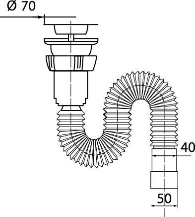 Сифон WIRQUIN гофрированный 1½ х 40/50 мм, L800 мм с хомутом жёсткости