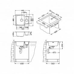Мойка кухонная Alveus Line Maxim 50 SAT 610х500х190 нержавеющая сталь, с сифоном