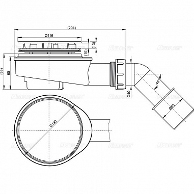 Низкий сифон для толстостенного душевого поддона, хром,  арт.A492CR