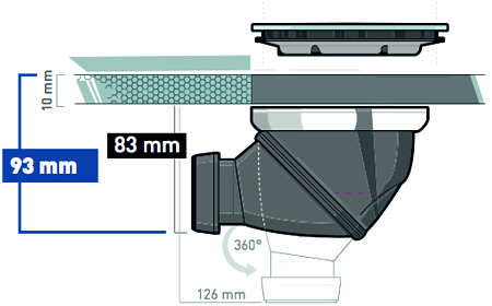 Трап WIRQUIN с гидр. полотном и уплотнением из полистирола с нерж. решеткой 115х115 мм, сифон JAMES