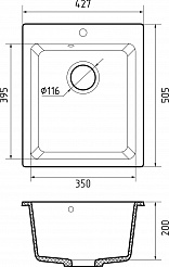 Мойка кухонная GranFest PRACTIK GF-P-505 1-чаш. 505*427мм графит, мрамор