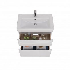 Тумба Lemark BUNO 80см под раковину, подвесн/напольн, 2 ящ, цвет корпуса, фасада: Белый глянец 