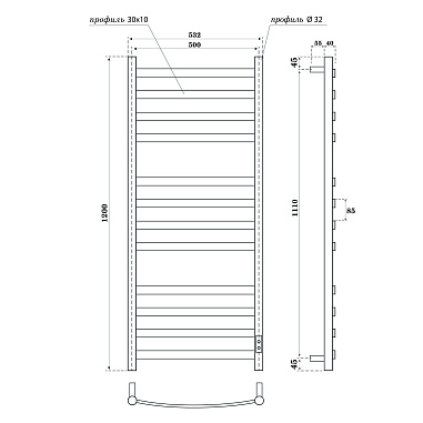 Полотенцесушитель электрический Point Антея PN17852B П12 500x1200, диммер справа, черный