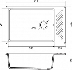 Мойка кухонная GranFest QUARZ GF-ZL-51 чаша+кр 760*480 (белый)