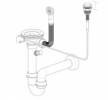 Сифон GranFest одинарный 3 1/2" черный  п/авт с круглым переливом и отводом  арт. GF-13PB2-P2  павт 