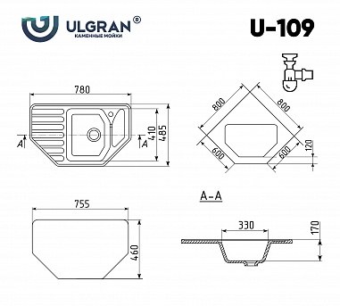 Мойка кухонная Ulgran U-109-308, черный