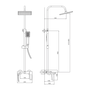 Душевая система HAIBA HB24817-7, тропический душ, латунь, черный