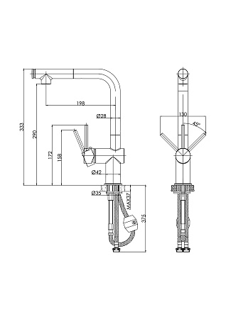 Смеситель Cersanit для кухни FLAVIS однорычажный с выдвижным изливом два режима, черный