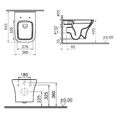 Унитаз подвесной OPADIRIS Кантара OS74712A безободковый, сиденье антикварный орех