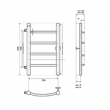 Полотенцесушитель водяной Point Афина PN04556 П4 500x600 с боковым подключением 500, хром