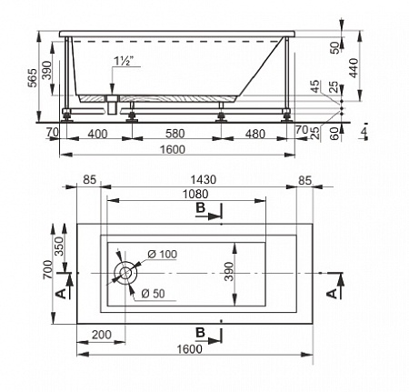 Ванна акриловая Anica 160х70