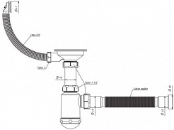  Сифон одинарный Санпласт GRAND 3 1/2" с круглым переливом + гофра. арт. СНР 370-11-01