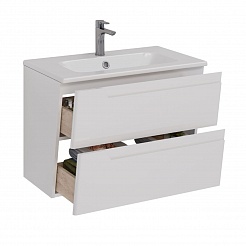 Тумба Lemark MIANO 80см под раковину, подвесная, 2 ящика, цвет корпуса, фасада: Белый глянец