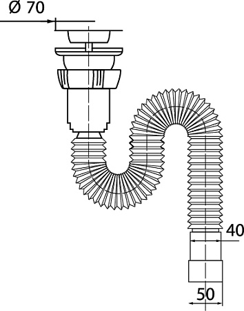 Сифон WIRQUIN гофрированный 1½ х 40/50 мм, L1200 мм с хомутом жёсткости