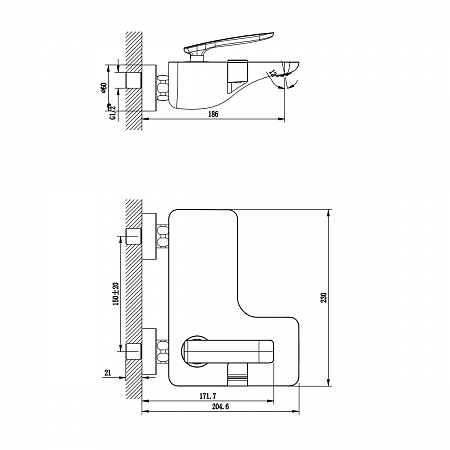 Смеситель Lemark Bellario LM6802C для ванны с монолитным изливом, настенный, хром