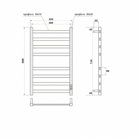 Полотенцесушитель электрический Point Меркурий PN83858GR П8 500x800, диммер справа, графит премиум