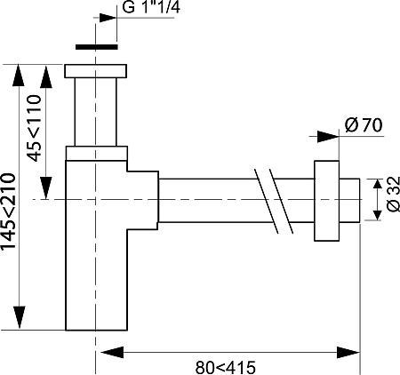Сифон WIRQUIN CAREIS 1¼ x 32 мм без выпуска, отвод с декор розеткой, латунь в хроме