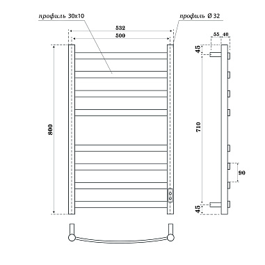 Полотенцесушитель электрический Point Антея PN17858B П8 500x800, диммер справа, черный