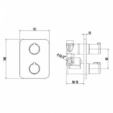 Термостат Lemark Yeti LM7847C для ванны и душа встраиваемый с 2-функц. дивертором, без аксессуар