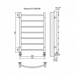 Полотенцесушитель водяной Terminus Классик П7 500x796