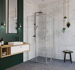 Душевое ограждение (900*900*2000) квадратное, с раздвиж.дверьми, хром.профиль, прозрачное стекло