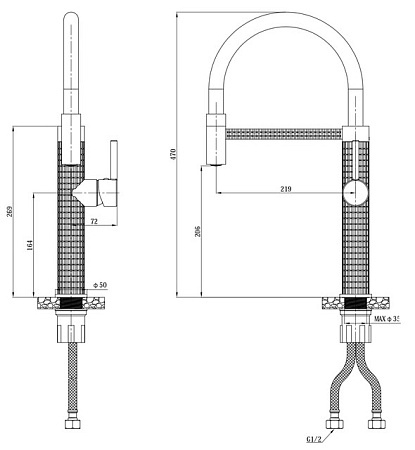 Смеситель д/кухни, гибкий излив черный, арт. K51B