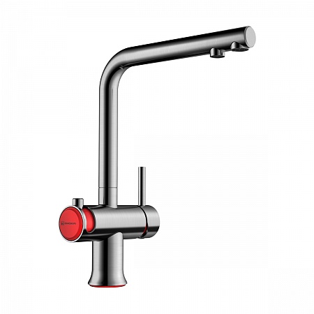 Смеситель OMOIKIRI Hotaru-R для кухни латунь/вороненая сталь/красный