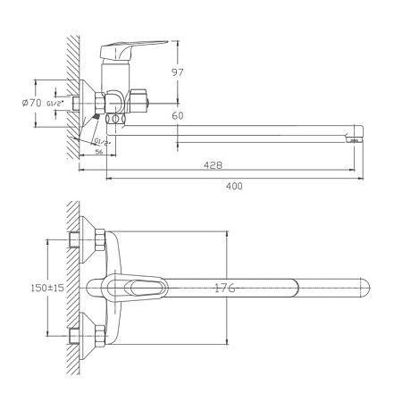 Смеситель для ванны HAIBA HB2237, длинный излив, латунь, хром
